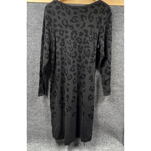 AGB Sweater Dress Womens Large All Over Leopard Print Ballet Neck‎ Charcoal - Picture 3 of 9